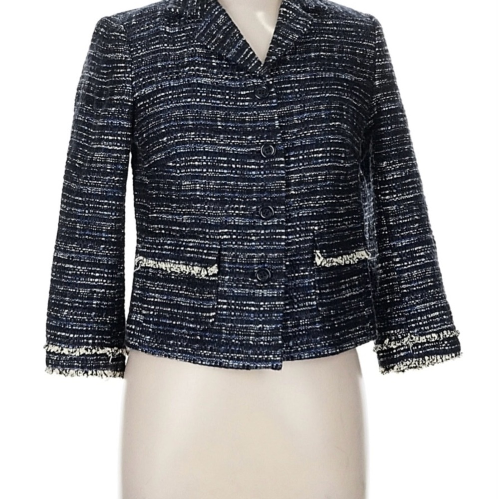Ann Taylor Navy and White Textured Blazer